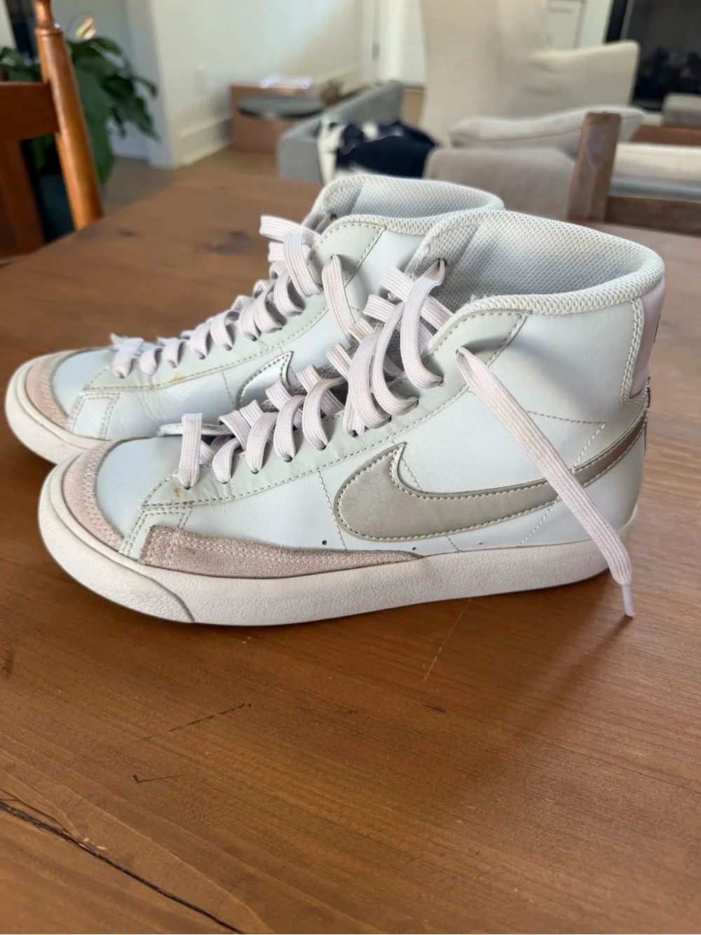 Nike Women's Blazer Mid-Top Sneakers in Pale Pink and White